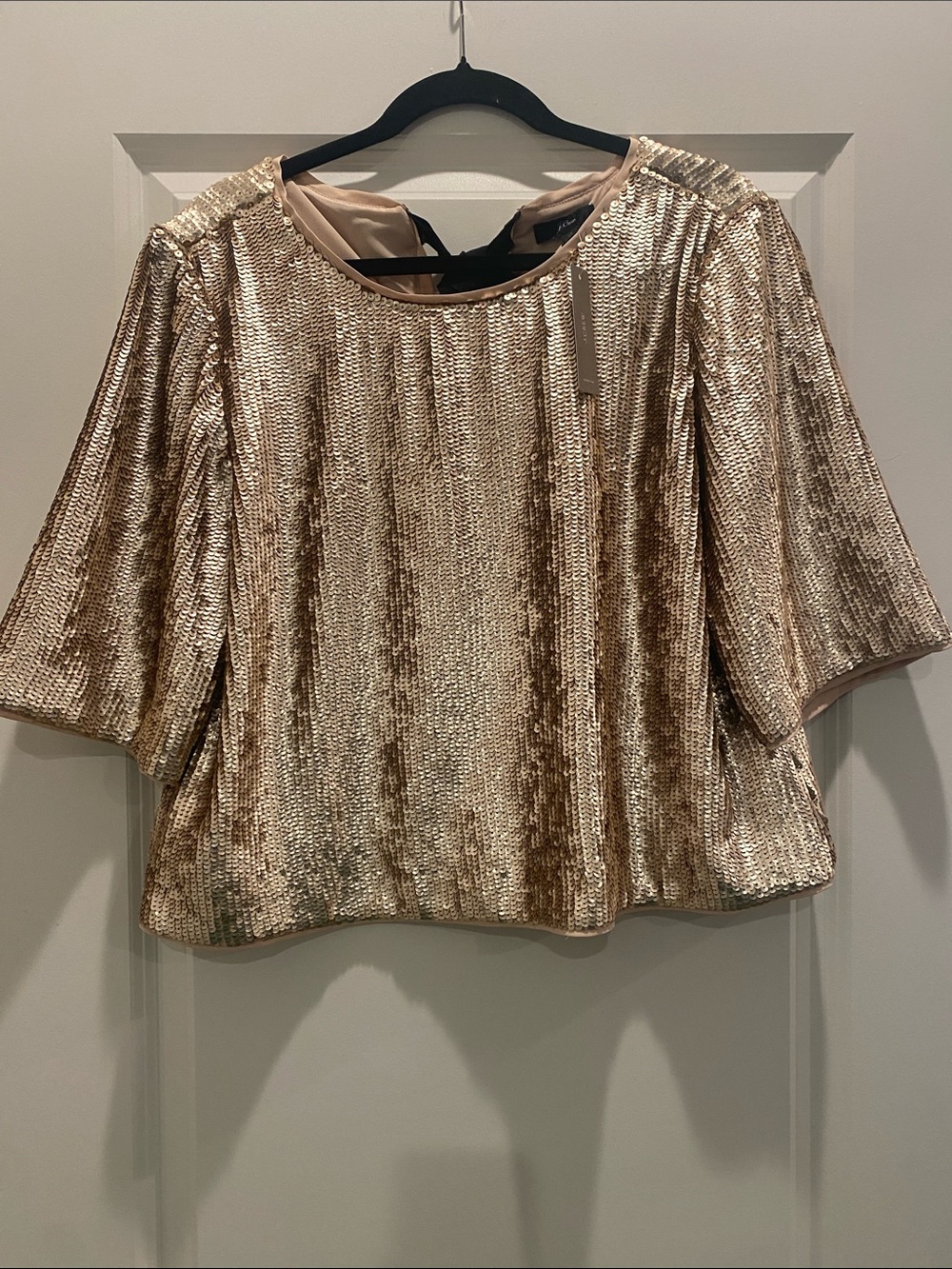 J. Crew Gold Sequin Blouse with Elbow Sleeves